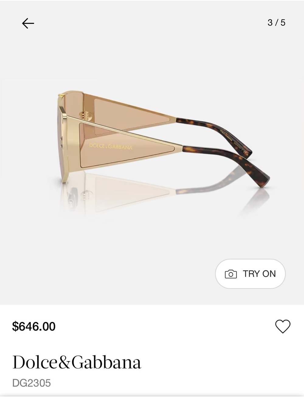 Dolce & Gabbana Gold and Brown Shield Sunglasses - Picture 4 of 5